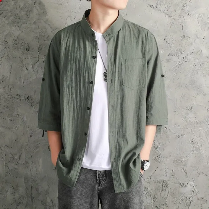 linen%20shirt%20men's%20solid%20color%20shirt%20loose%20men's%20Chinese%20style%20summer%20cotton%20linen%20men's%20casual%20jacket%20seven%20rui%20silver%20-%20Image%204