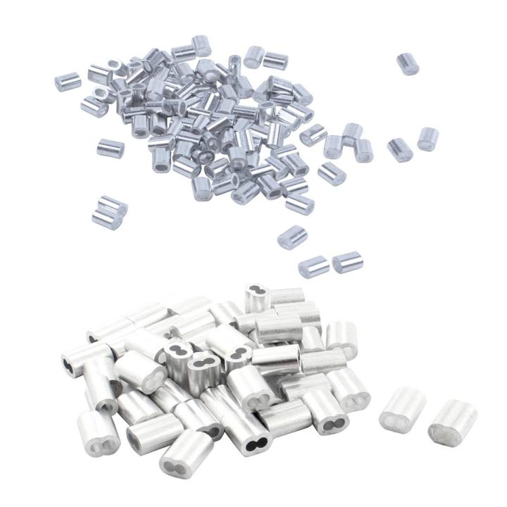 200Pcs Steel Wire Rope Aluminum Ferrules Sleeves Silver - 100Pcs 1Mm Diameter & 100Pcs 3Mm Diameter - Silver