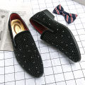 Black Rhinestone Men loafers Gold Spiked Rivets Formal Men Casual Shoes Wedding Party Dress Shoes Men Flats Slip On Loafers BunnyGarden.
