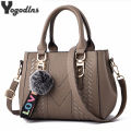 Embroidery Messenger Bags Women Leather Handbags Bags for Women Sac a Main Ladies hair ball Hand Bag. 