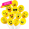 Yellow Emoji Balloons with Playful Face Expressions - Set of 25 for Anniversaries, Birthdays, Baby Showers, Valentine's Day, Home, Restaurants, Showrooms, and Events Accessories. 