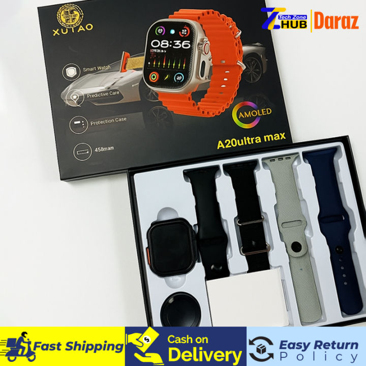 A20 Ultra Max Smart Watch â AMOLED Display | 4 Straps | SIM Support | Wireless Charging | Waterproof | Android & iOS Compatible