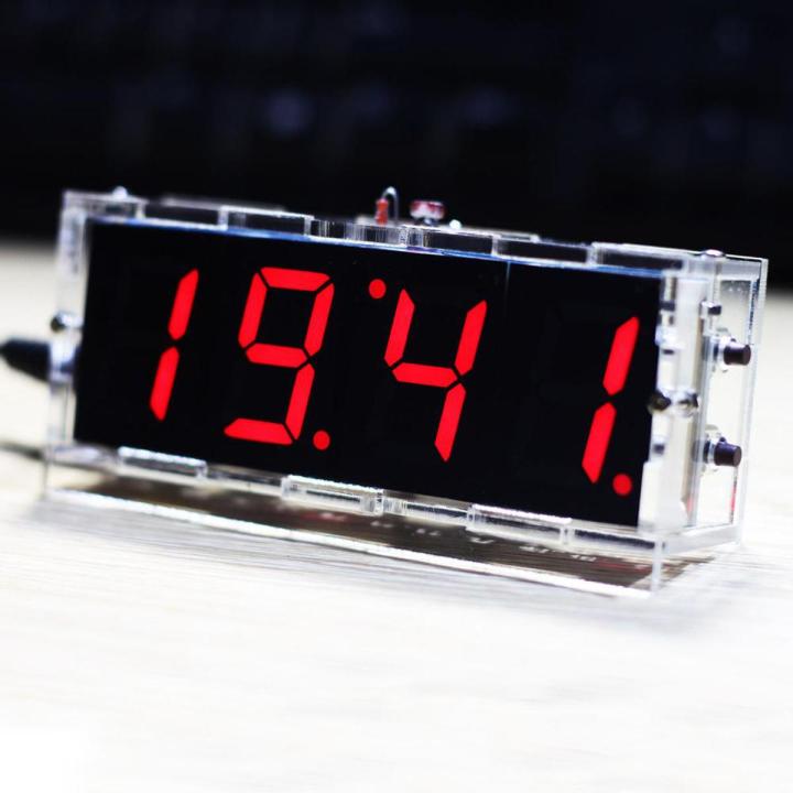 Compact 4-digit DIY Digital LED Clock Kit Light Control Temperature Date Time Display with Transparent Case