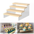 Solid Wood Acrylic Display Stand Desk Perfume Storage Rack Nail Polish Organizer Shelf Transparent Trapezoidal Doll Display Rack.