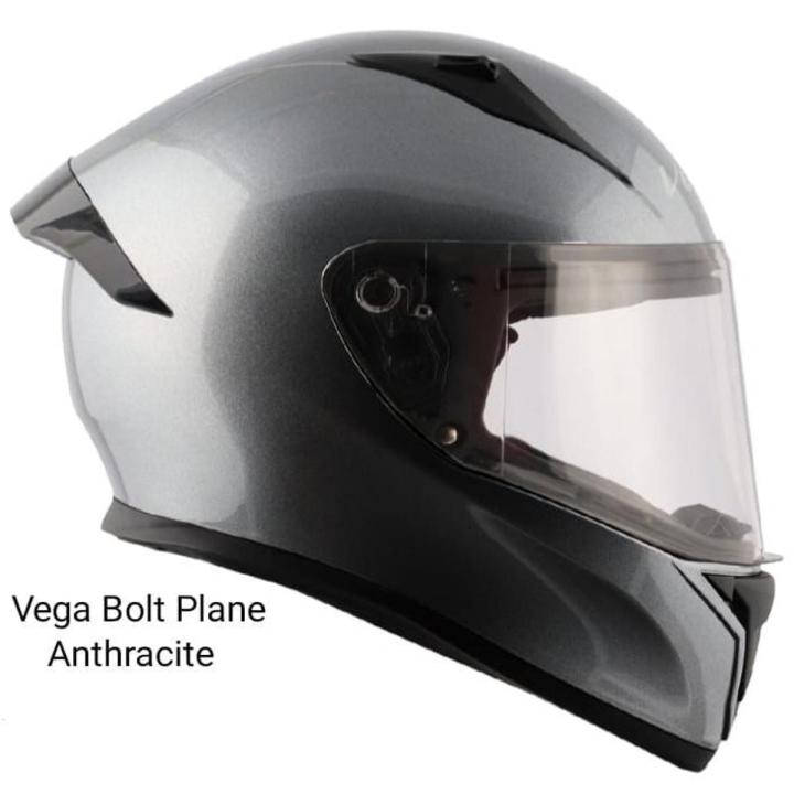 Vega Bolt Bunny Plane Anthracite full face helmet with dual certification.