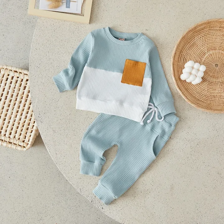 Suefunskry%20Baby%20Boys%20Fall%20Set,%20Long%20Sleeve%20Crew%20Neck%20Contrast%20Color%20Sweatshirt%20with%20Elastic%20Waist%20Pants%20Infant%20Clothes,%200-3Years%20-%20Image%202