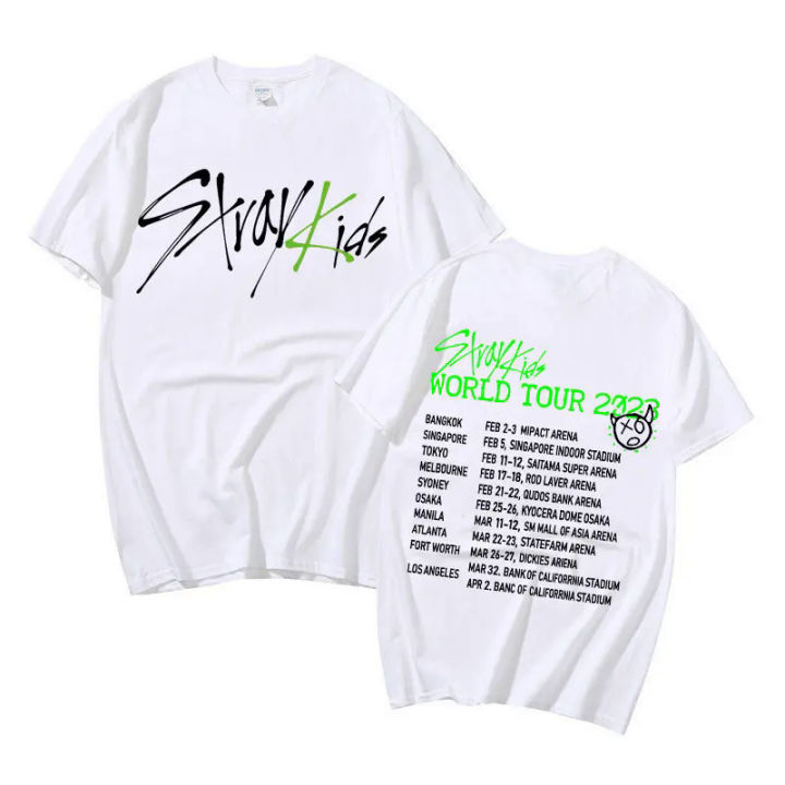 Korean Stray Kids 2nd World Tour Maniac Print T-shirt Men's 100% Cotton T-shirts Harajuku Streetwear Short Sleeve T Shirt Kpop