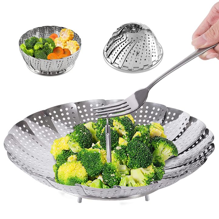 Newfangled - Opulence at Its Best - Stainless Steel Folding Collapsible Vegetable Steamer Basket - Kitchen & Dining - Must Have