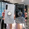 Casinglee for Samsung Galaxy A70 case Shiny Ring Glitter Soft Transparent Holder Stand Back cover with String for Samsung A70 Phone cases cover Stars Moon Girls.
