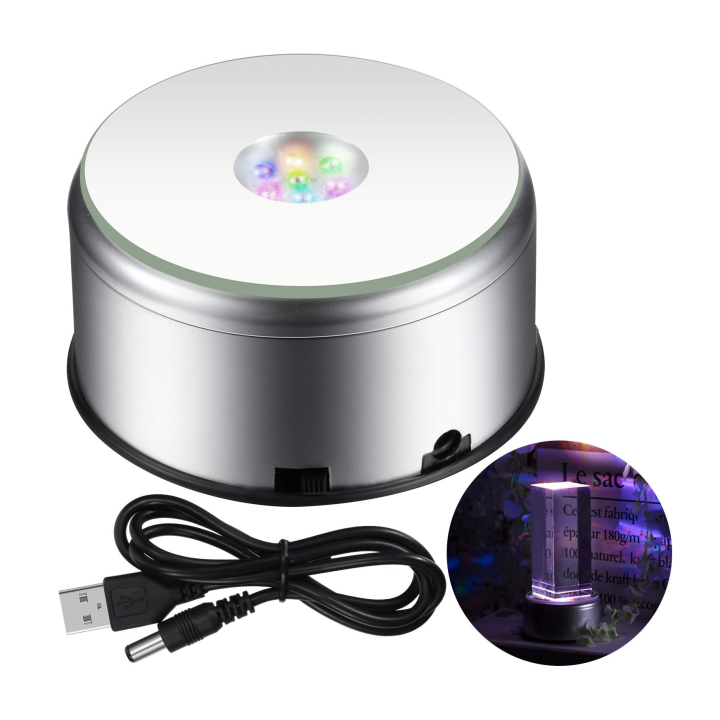 Rgb Display Stand LED Rotating Display Stand with RGB 7 Colorful Lights for Crystals ...