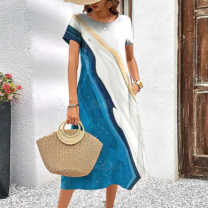 Summer%20Womens%20Dresses%203d%20Textured%20Print%20Short%20Sleeve%20Female%20Clothes%20Fashion%20Loose%20A-Skirt%202023%20New%20Oversized%20Lady%20Classy%20Dresses%20-%20Image%203