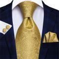 Hi-Tie Red Fashion Paisley 100% Silk Men's Tie Set 8.5cm Wedding Ties For Men New Design Hanky Cufflinks Set Quality Necktie.