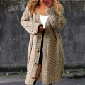 Knitted Cardigan Thickened Twist Solid Color Sweater Coat.