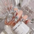 Glitter Large Crystal False Nails 24pcs 3D Rhinestone Pearl Decor Bride Nail Patch Shiny Korean Style Artificial Nail Tips. 