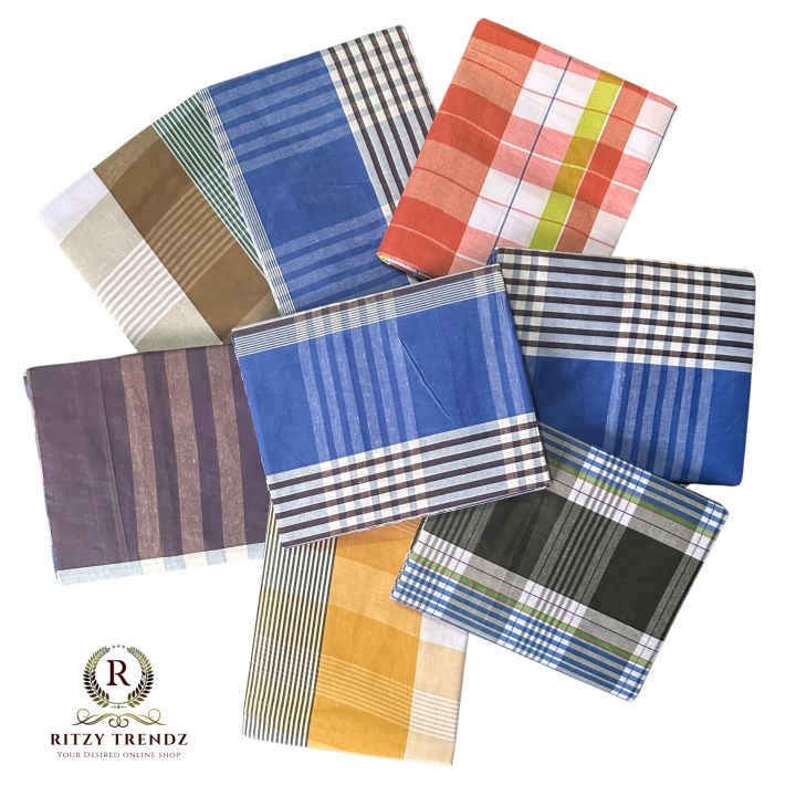 MULTI COLOR CHECK DESIGN COTTON & POLYESTER YARN MIXED FABRIC LUNGI - STITCHED LUNGI (5 HAND) - LUNGI FOR MEN