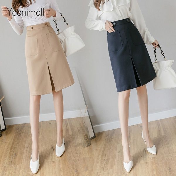 Korean%20Simple%20High%20Waist%20A-line%20Midi%20Skirt%20Office%20Skirt%20-%20Image%203