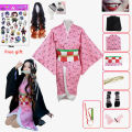 Anime Kamado Nezuko Cosplay Costume Kimono Devil Hunter Kamado Nezuko Costume Wig Womens Girls Kimono Uniform Clothes. 