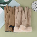 Women's Winter Gloves Plus Velvet Thicken Warm Touchscreen Gloves Cashmere Rabbit Fur Wrist Windproof Cycling Driving Mittens-Cola Kids.