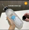 Panda Transparent Water Bottles With Straw Frosted Protein Shaker Kawaii Large Capacity Drinking Utensils 1L.
