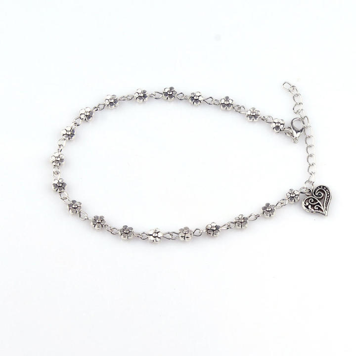 Fashion%20Tibetan%20Silver%20Bead%20Hollow%20Plum%20Daisy%20Flowers%20Heart-Shaped%20Anklet%20For%20Women%20Foot%20Chain%20Barefoot%20Sandals%20Beach%20Jewelry%20-%20Image%204