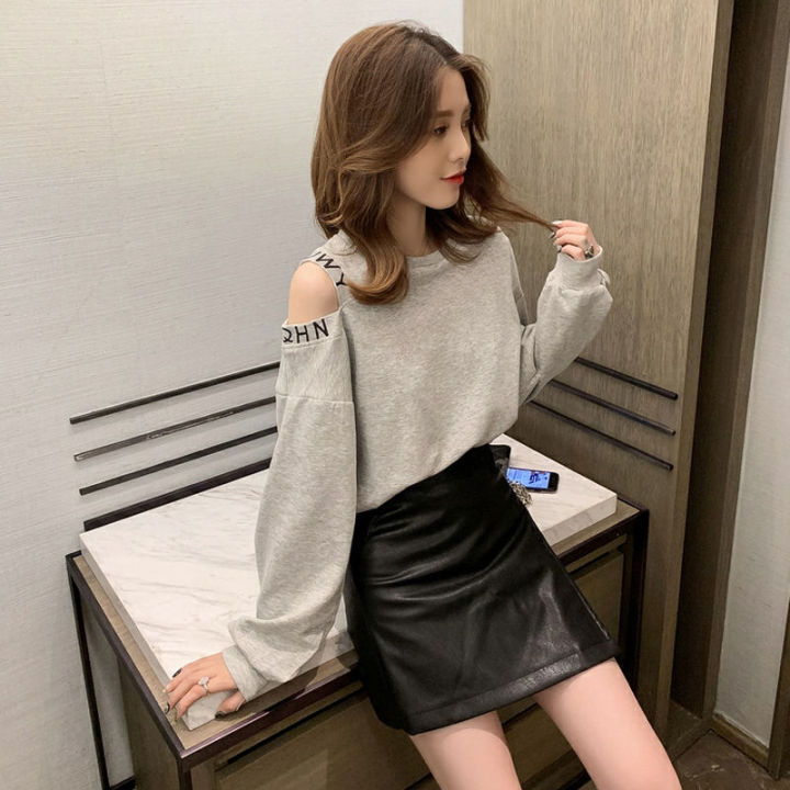 2022Spring%20and%20Autumn%20New%20Korean%20Style%20Loose%20off-Shoulder%20Letter%20Pullover%20Sweatshirt%20Women's%20Sneaky%20Design%20White%20Versatile%20Student%20Top%20-%20Image%203