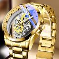 Men's Automatic Movement Watch Round Wrist Watch with Double-sided Hollow for Outside Office Business Meeting.