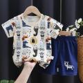0 1 2 3 4 Years Old Kids Short Sleeve Suits Brand Summer Clothing Children T-shirt Two Piece Set Pure Cotton Cartoon Baby Outfit. 
