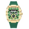 MEGIR Fashion Sport Quartz Watch for Men Waterproof Golden Green Silicone Strap Chronograph Wristwatch with Date Luminous Hands. 