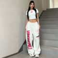 New Y2K Streetwear White Track Pants Women Harajuku Hippie Wide Leg Sweatpants Oversize Quick Dry Printed Joggers Trousers.