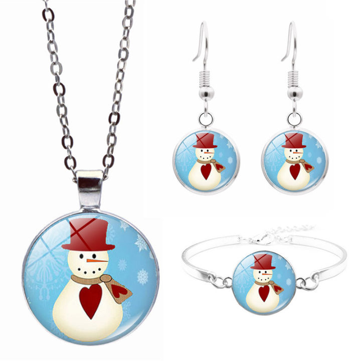 Cross-border%20new%20accessories%20Christmas%20Snowman%20Time%20Gemstone%20Bracelet%20Necklace%20Earrings%20Jewelry%20Set%20-%20Image%206