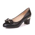 Spring, Summer, Autumn Versatile Single-Layer Shoes Women's Chunky Heel Black and White Work Shoes High Heel Mid Heel Bow Patent Leather Ladies Leather Shoes.