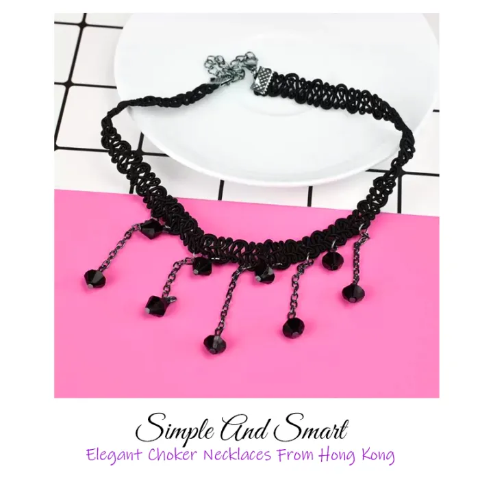 Necklace%20For%20Girls%20Choker%20Necklace%20Women%20Fashion%20Jewelry%20CN-01B%20Simple%20And%20Smart%20Black%20Lace%20Necklace%20With%20Hanging%20Beads%20-%20Image%206