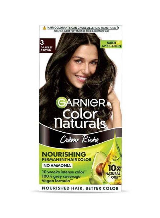 Garnier Color Naturals Crème hair color, Shade 3 Darkest Brown, 70ml + 60g