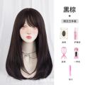 Wig Women's Long Straight Hair Mid-Length Natural Bangs Korean Style Women's Team Sweet Realistic Online Influencer Fashion Simulation Full-Head Wig Women. 