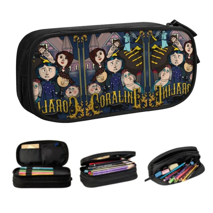 Cute Horror Halloween Movie Coraline Pencil Cases for Boy Girl Large Storage Pencil Box Stationery