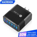 USB Charger 6 Ports 30W Fast Charging Phone Power Adapter Quick Charge 3.0 Wall Charger For iPhone 15 14 Samsung Oneplus Xiaomi.