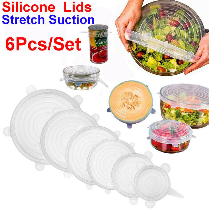 Silicon Food Cover Set of 6pcs Kitchen Reusable Silicone Stretch Cover Seal Lid Preservation Vacuum Food Storage Wrap Bowl Pot Cover