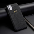 Custom Pebble Grain Genuine Leather Luxury Gold Initial Name Phone Case Cover For iPhone15 14 14ProMax 14Plus 13Promax 13 12 11 Dislikelike.