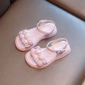 Girls' Sandals 2024 Summer New Soft Sole Anti slip Flat Beach Shoes, Big Kids Fashion Princess Shoes. 