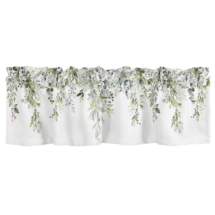 Sage Green Curtain Valance for Watercolor Eucalyptus Leaf Rod Pocket Valance Window Treatments Plant Leaves Easy to Use 137x45cm