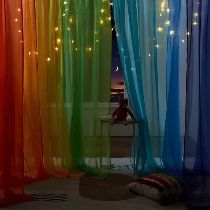 RYBHOME%207Pcs%20Colorful%20Rainbow%20Gradient%20Sheer%20Curtains%20for%20Living%20Room%20Tulle%20Curtain%20Drapes%20Sheer%20Window%20Curtains%20for%20Party%20Decor%20-%20Image%204