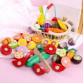 Toddler Simulation Kitchen Pretend Toy Wooden Play Food Cutting Magnetic Fruit Vegetable Set Montessori Educational Children Kid. 