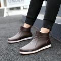 Rain boots men's four seasons Korea short tube low top fashion velvet rain boots anti-slip wear-resistant water shoes work waterproof rubber shoes.