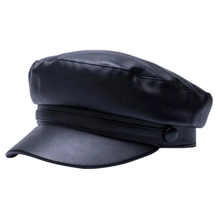 【happy one】Pu Leather Military Women Hat Gorras Caps Female Casquette Berets British Style