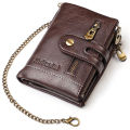 New Men Wallets PU Leather Short Card Holder Chain Luxury Brand Men's Purse High Quality Classic Retro Male Wallet. 