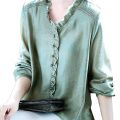 Solid Oversize M-4XL Women Shirts Ruffles V Neck Loose Blouse Women Elegant Long Sleeves Shirt Office Ladies Chic Tops Summer. 
