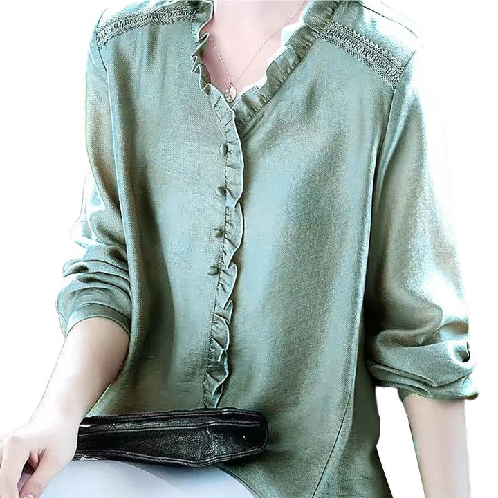 Solid%20Oversize%20M-4XL%20Women%20Shirts%20Ruffles%20V%20Neck%20Loose%20Blouse%20Women%20Elegant%20Long%20Sleeves%20Shirt%20Office%20Ladies%20Chic%20Tops%20Summer%20-%20Image%202