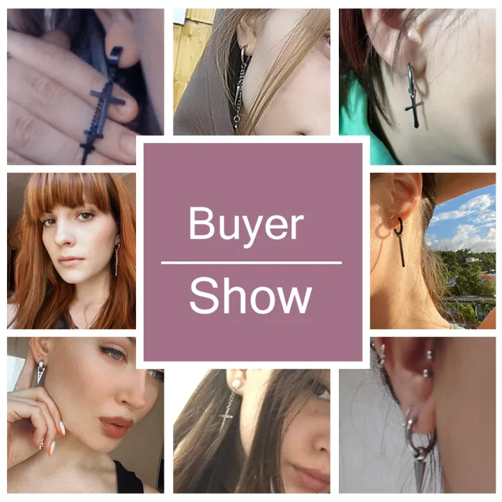 ZS%201PC%20Punk%20Black%20Dangle%20Earring%20Stainless%20Steel%20Tassel%20Chain%20Earring%20Men%20Women%20Korean%20Ear%20Clip%20Piercing%20Boy%20Drop%20Earring%20-%20Image%202