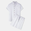 Highly Sustainable - Men's Fashionable Cotton And Linen Short Sleeve Casual Shirt Suit - Durabilty Assured - Well Inspired & Crafted. 