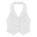 Women Notched Lapel Backless Button Down Suit Vest Solid Color Casual Waistcoat. 